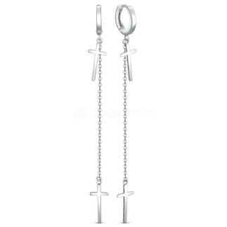 Серьги из серебра с крестами на цепи родированные