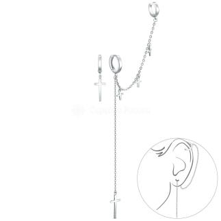 Серьги из серебра с кафф и крестами родированные