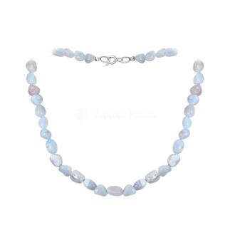 Колье из серебра с натуральным голубым агатом родированное