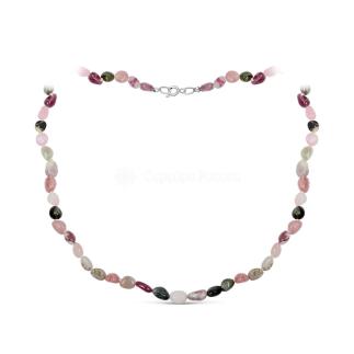 Колье из серебра с натуральным турмалином родированное