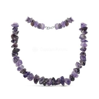 Колье из серебра с натуральным аметистом родированное