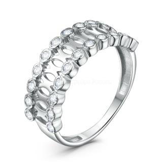 Кольцо из серебра с фианитами родированное