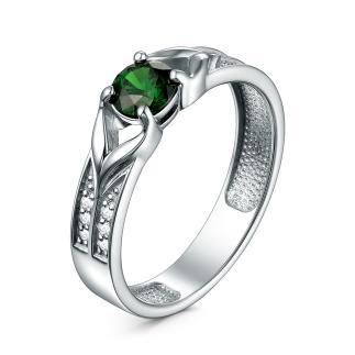 Кольцо из серебра с фианитами родированное