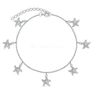 Браслет на ногу из родированного серебра - Морские звёзды