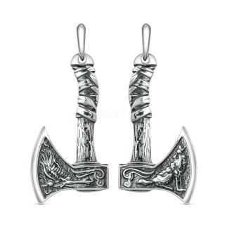 Подвеска топор из чернёного серебра - Ворон и Волк