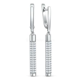 Серьги из серебра с фианитами родированные