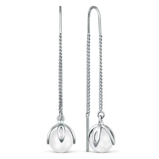 Серьги продёвки из серебра с лунным камнем родированные