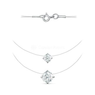 Колье на двойной леске из серебра с фианитами родированное