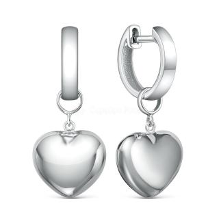 Серьги из серебра родированные - Сердца (2в1)