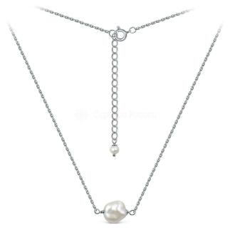 Колье из родированного серебра с культивированным жемчугом барокко