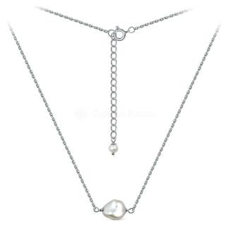 Колье из родированного серебра с культивированным жемчугом барокко