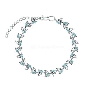 Браслет из серебра с плавленым кварцем голубого цвета, родированный - 19 см
