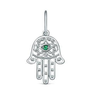 Подвеска из серебра с фианитом родированная - Рука Фатимы
