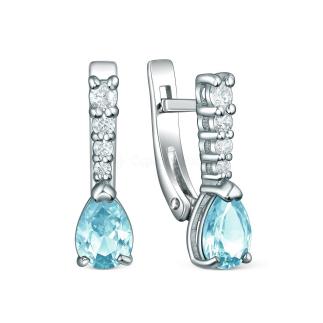 Серьги из серебра с топазом Sky и фианитами родированные