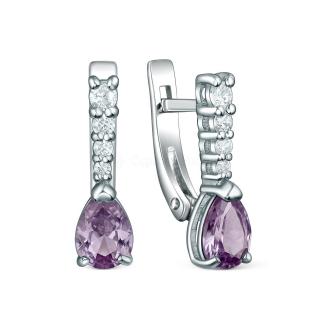 Серьги из серебра с гидротермальным александритом и фианитами родированные