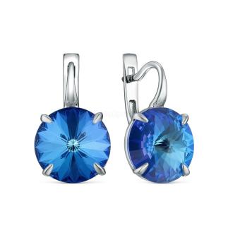 Серьги из серебра с кристаллами премиум Австрия цвета королевский синий родированные