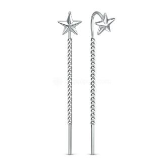Серьги продёвки из серебра родированные - Звёзды