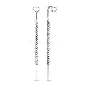 Серьги продёвки из серебра родированные - Сердечки