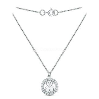 Колье из серебра с  фианитами родированное - Мишка