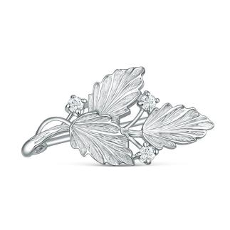 Брошь из серебра с фианитами родированная - Ветка
