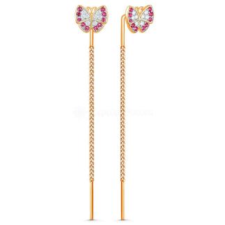 Серьги-продёвки из золочёного серебра с фианитами и родированием - Бабочки