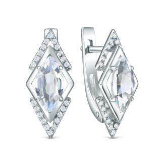 Серьги из серебра с горным хрусталём и фианитами родированные