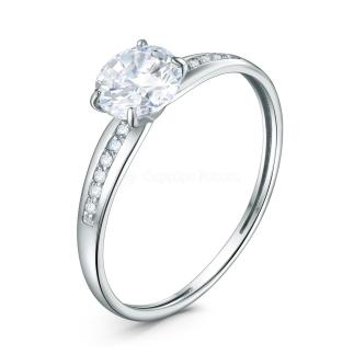 Кольцо из серебра с фианитами родированное