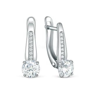 Серьги из серебра с фианитами родированные