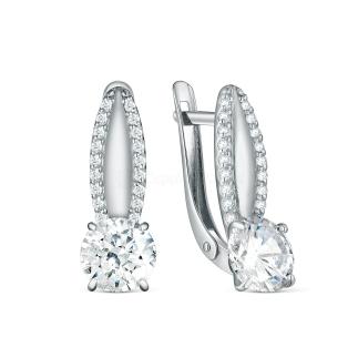 Серьги из серебра с фианитами родированные