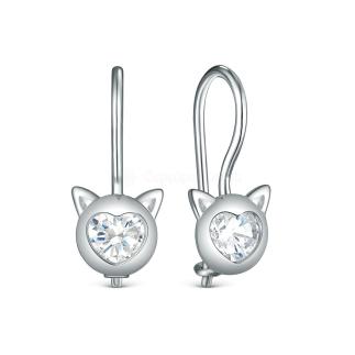 Серьги детские из серебра с фианитами родированные - Кошки