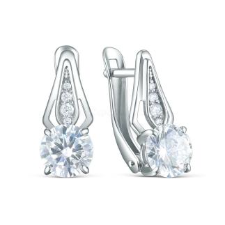 Серьги из серебра с фианитами родированные