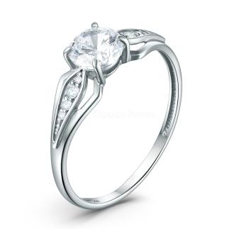 Кольцо из серебра с фианитами родированное