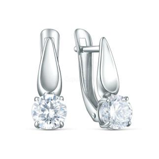 Серьги из серебра с фианитами родированные