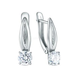 Серьги из серебра с фианитами родированные