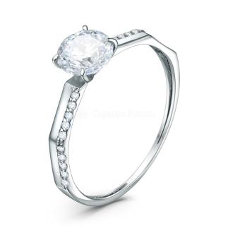 Кольцо из серебра с фианитами родированное