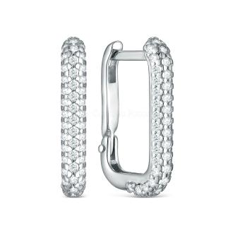 Серьги из серебра с фианитами родированные