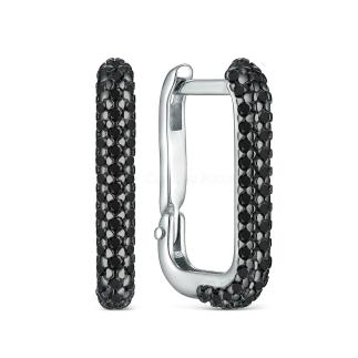 Серьги из серебра с чёрной шпинелью родированные