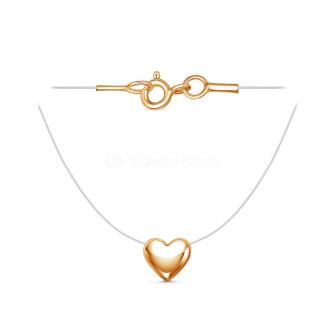 Колье на леске из золочёного серебра - Сердце