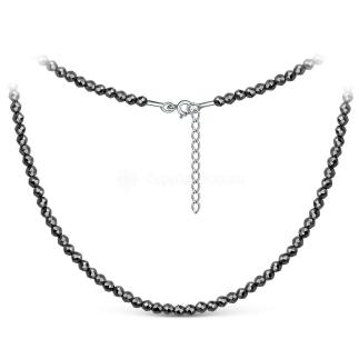 Колье из серебра с бусинами серого гематита родированное