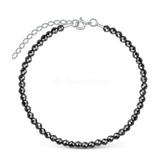 Браслет из серебра с бусинами серого гематита родированный