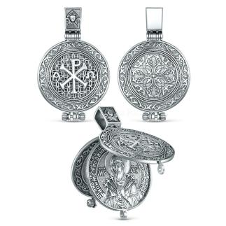 Складень из чернёного серебра - Хризма, Тропарь «Умягчение злых сердец», Семистрельная божья матерь, Херувим