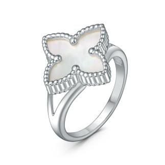 Кольцо из серебра с белым перламутром родированное - Четырёхлистник