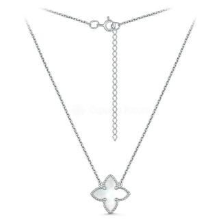 Колье из серебра с белым перламутром родированное - Четырёхлистник