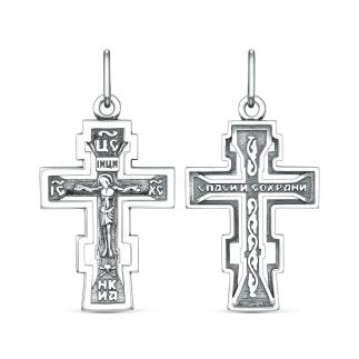 Крест православный из чернёного серебра - Спаси и сохрани, 3,4 см
