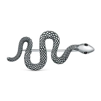 Брошь из чернёного серебра с фианитами - Змея