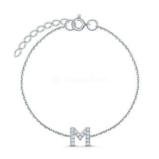 Браслет из серебра с фианитами родированный - Буква 