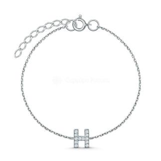 Браслет из серебра с фианитами родированный - Буква 