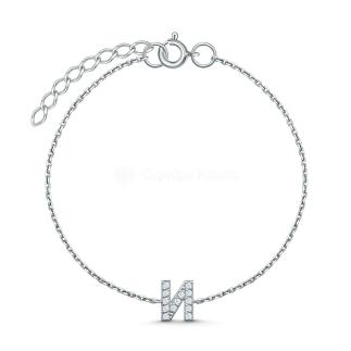 Браслет из серебра с фианитами родированный - Буква 