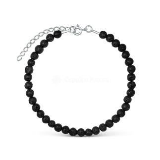 Браслет из серебра с бусинами вулканической лавы родированный