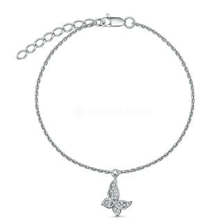 Браслет из серебра с фианитами родированный - Бабочка